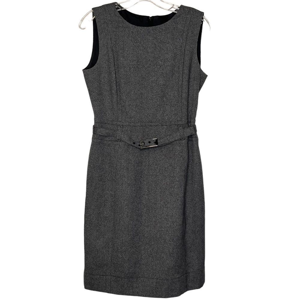 SOLD Hugo Boss Gray Sleeveless Wool Knee Length Dress Sz 10 Belted